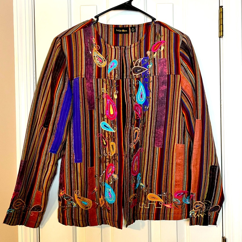 Indigo Moon Embroidered Patchwork Boho Jacket - image 1